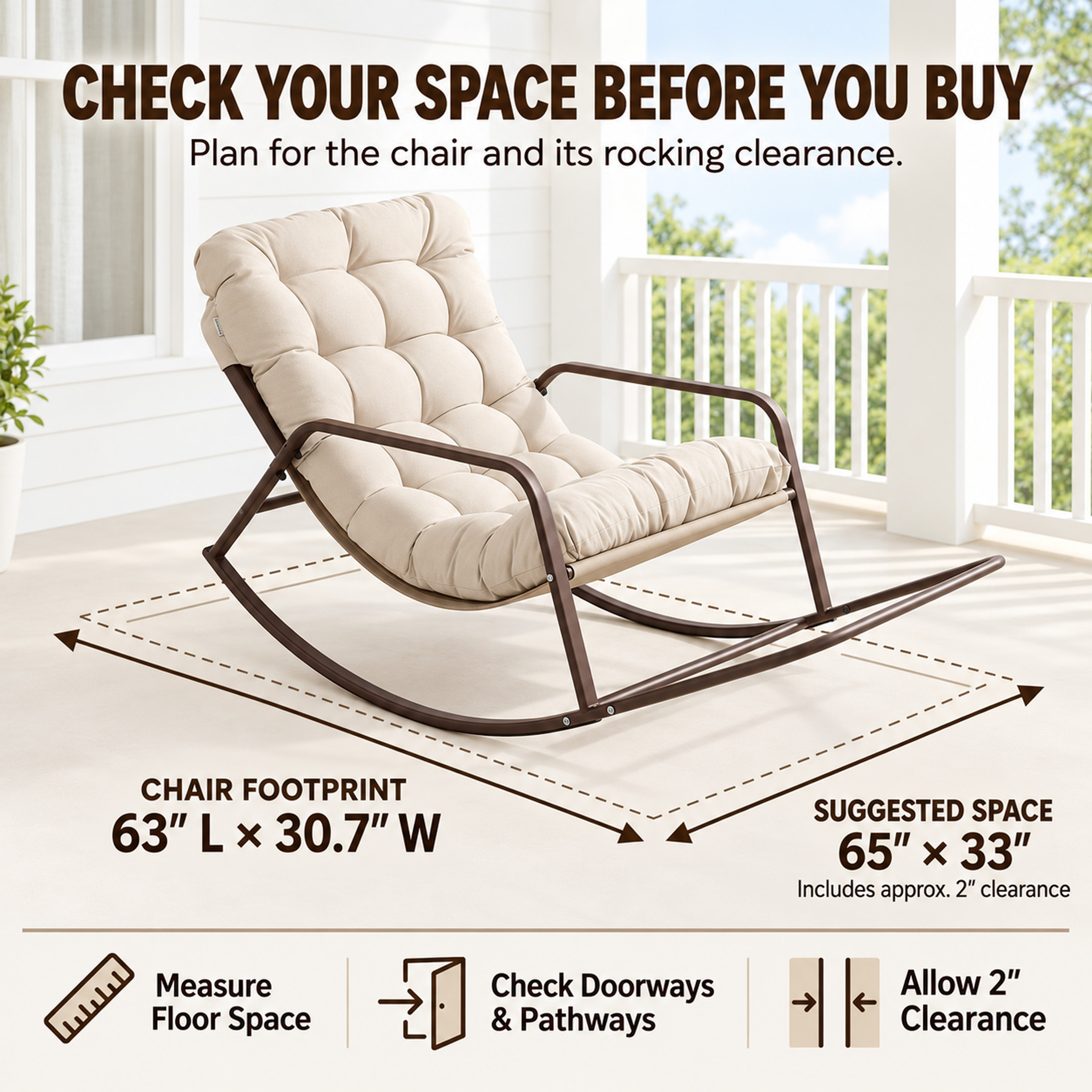Radiata Oversized Rocking Chair with Footrest, Beige photo 4