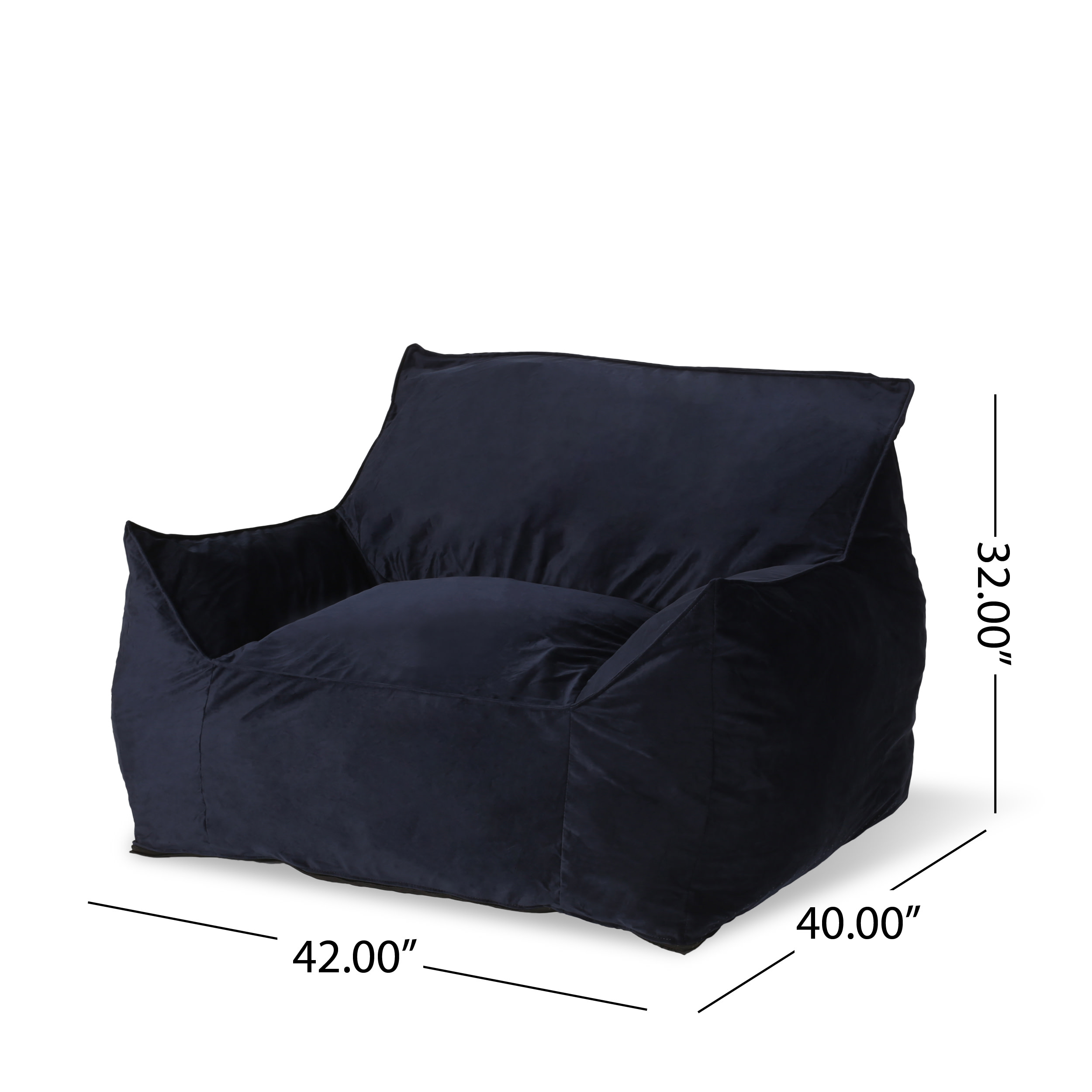 Noble House Velie Velvet Bean Bag Chair, Midnight Blue