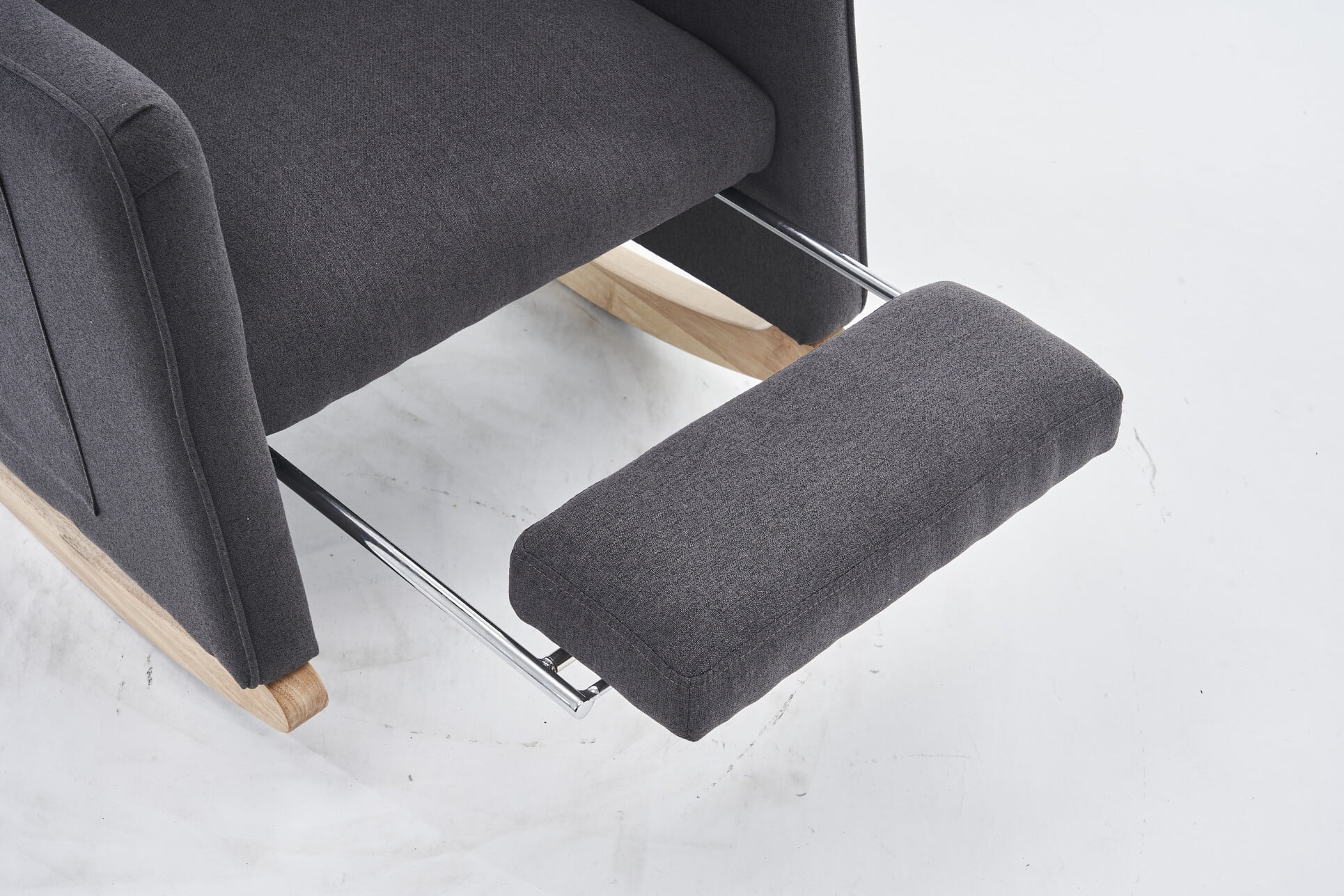 Cotton Linen Rocking Chair with Pull Out Footrest, Side Pockets and Non-slip Mats Legs for Living Room, Bedroom, Nursery, Balcony, Dark Gray
