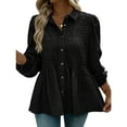 thumbnail image 2 of ClodeEU Women's Spring Summer Smocked Shirt,Solid Color Long Sleeve Button Down Casual Cover Up Black,Womens Plus XXXXL, 2 of 3