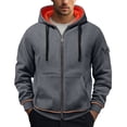 thumbnail image 2 of Zivyakyron Long Sleeve Hoodie Men Zip up Fall Kangaroo Pocket Casual Loose Plain Jacket Men Drawstring Gray S, 2 of 8