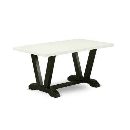 East West Furniture V-Style 7-piece Dining Set with Fabric Seat in Black East West Furniture V-Style 7-piece Dining Set with Fabric Seat in Black