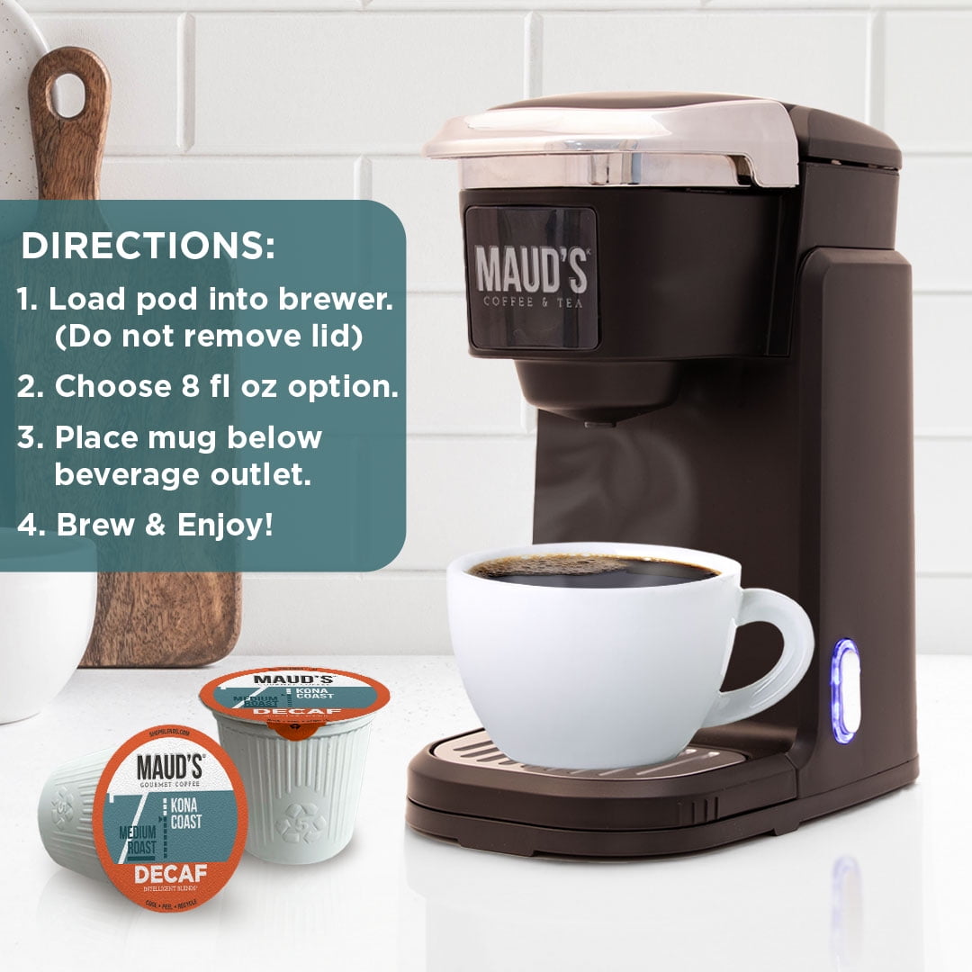 Maud's Decaf Kona Coffee Pods,100 ct, Decaffeinated Medium Roast Coffee in Single Serve Pods – 100% Arabica Beans, Compatible with Keurig K Cups Maker