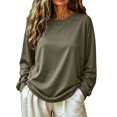 thumbnail image 4 of Yigetop Crewneck Oversized Long Sleeve Shirts for Women Loose Fit Acid Wash Tshirt Basic Solid Color Tee Sweatshirt Lightweight Soft Blackish Green M, 4 of 4