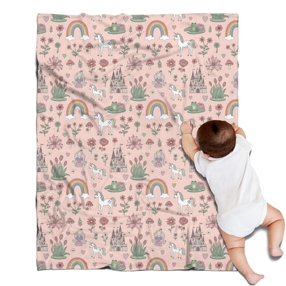 Fairy Tale Princess Unicorn Pattern Blanket,Comfortable Soft Flannel Throw Blanket,All Season,Warm Lightweight Blankets for Sofa Bed Couch Living Room Chair,30"x40"