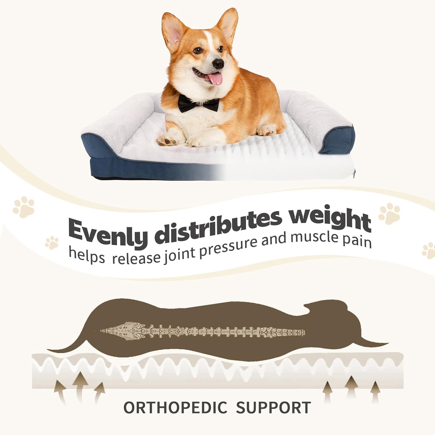 Dog Bed Waterproof Medium/Large Sized XL Foam Pet Beds Removable Washable Cover Dog Sofa Egg Crate Foam Support with Zipper Bottom Bolster Deluxe Plush Mat (Blue + White+33x25x7.8in)