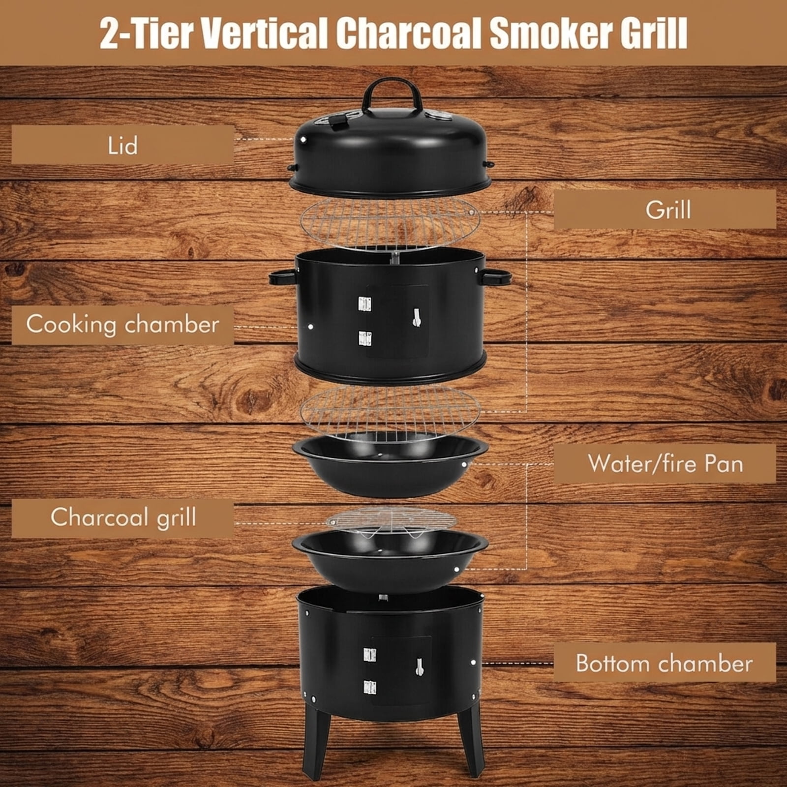 Biotree 3-in-1 Charcoal BBQ Grill Cambo with Built-in Thermometer Outdoor Cooking Patio Summer Party