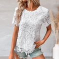 thumbnail image 2 of RMGVDSD Womens Summer Tops Women's Lace Top Crochet Crew Neck Short Sleeve Fashion T-Shirt Loose Tee Casual T Shirt Loose Casual Tshirts, 2 of 7