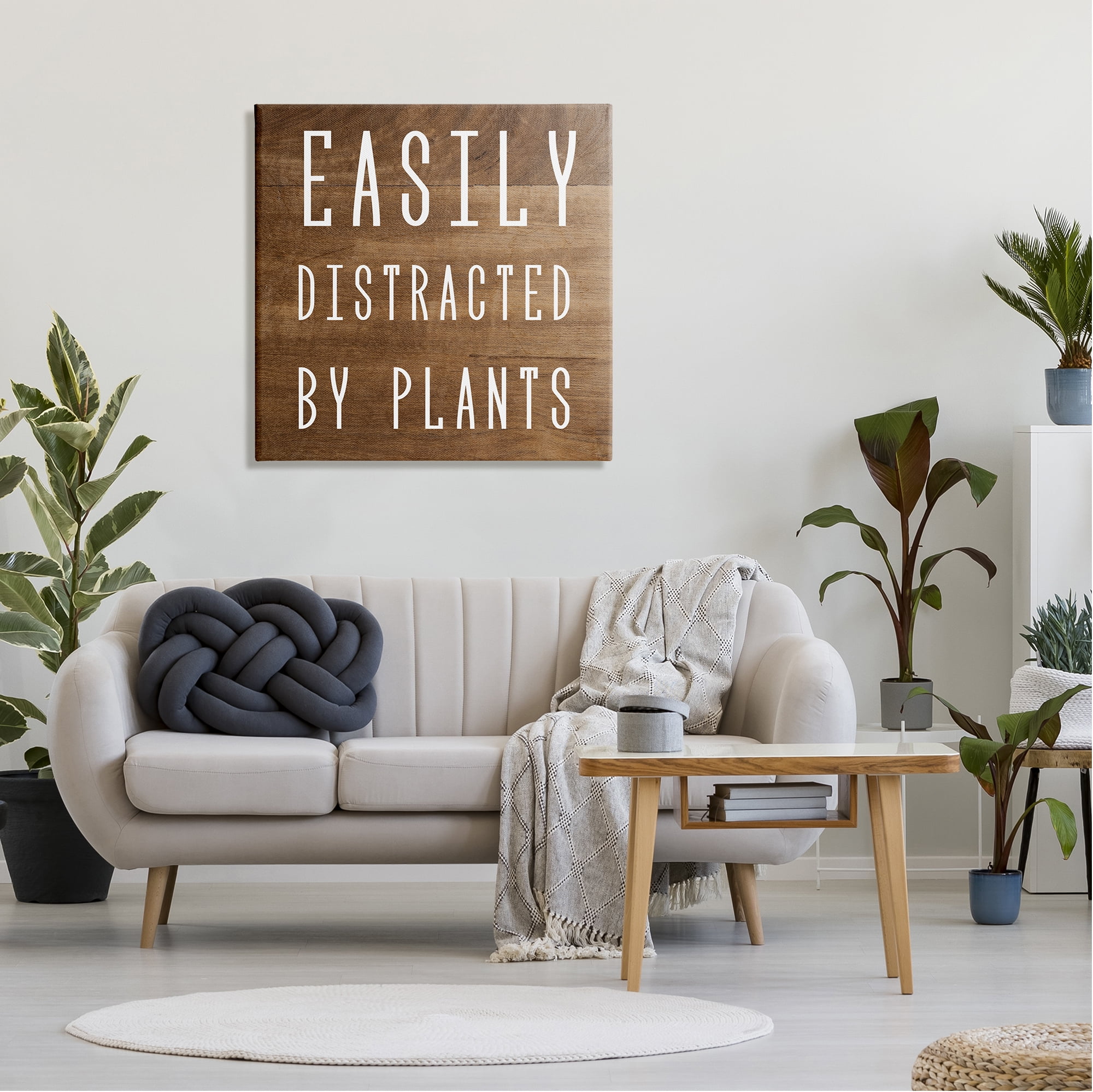 Stupell Industries Easily Distracted By Plants Rustic Plank Patterned Text Graphic Art Gallery Wrapped Canvas Print Wall Art, Design by Daphne Polselli