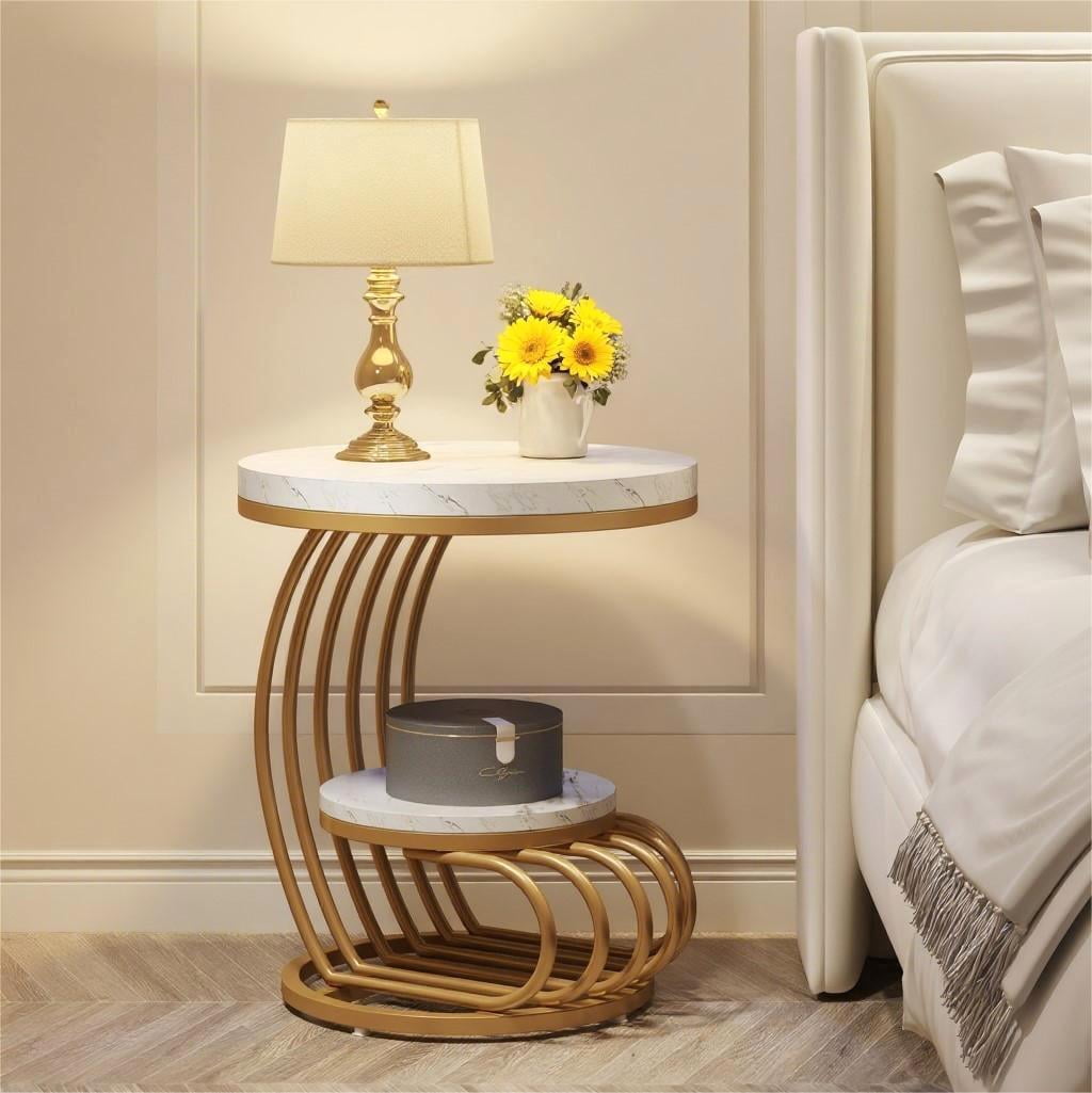 Fnova End Table Modern Wood Narrow Farmhouse Side Tables with Storage Shelf for Living Room, Bedroom, Nightstand