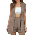 thumbnail image 2 of Short Sets for Women Sleeveless V Neck Long Cardigan Vest and Shorts 2 Piece Matching Set Business Casual Work Sets, 2 of 7