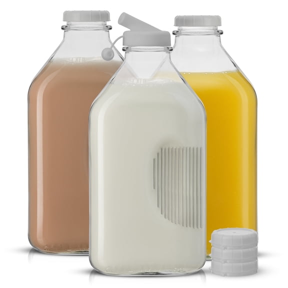 Brightware Glass Milk Bottles – 63 oz – Set of 3