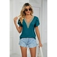 thumbnail image 3 of XCHQRTI Lace Stitching Chiffon Women Shirt V Neck Short Sleeve Tunic Blouse, 3 of 8