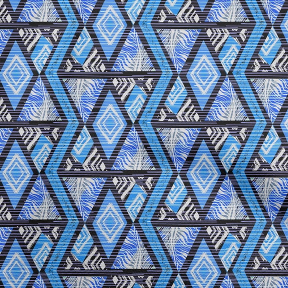oneOone Polyester Spandex Medium Blue Fabric Geometric Mix Texture Sewing Fabric By The Yard Printed Diy Clothing Sewing Supplies 56 Inch Wide