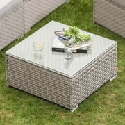COSIEST Outdoor Furniture Warm Gray Square Wicker Glass-Top Coffee Table