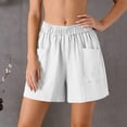 thumbnail image 3 of Favoffer Women Cotton Linen Mid Thigh Shorts Elastic Drawstring Waist Side Pockets Solid Color Loose Breathable Casual Bottoms for Summer Outdoor Seaside ing, 3 of 5