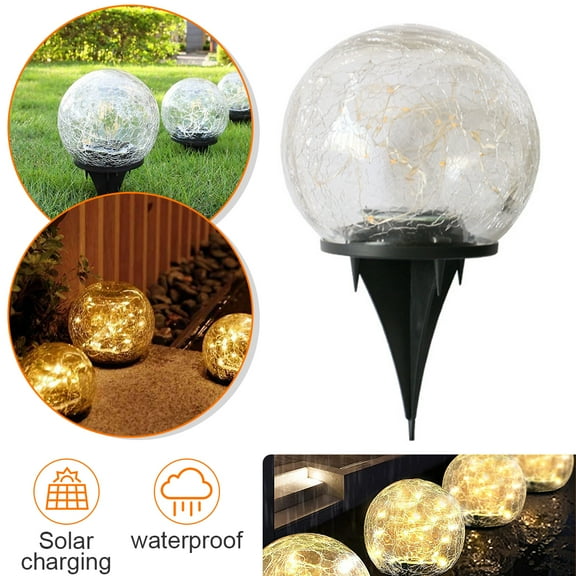 POINTERTECK Solar Garden Ball Light, Crack Glass Ball Solar Globe Light, 20 LED Solar Pathway Light Outdoor Garden Decor, Warm White LED Light Ball, Solar Lights Outdoor Decorations for Patio