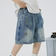 thumbnail image 7 of CPNG Teens Boys Denim Shorts Buttons Elastic Band Inside Stretchy Summer Cargo Shorts Elastic Waisted Baggy Straight Leg Boy Vintage Bermuda Jean Shorts, 7 of 7