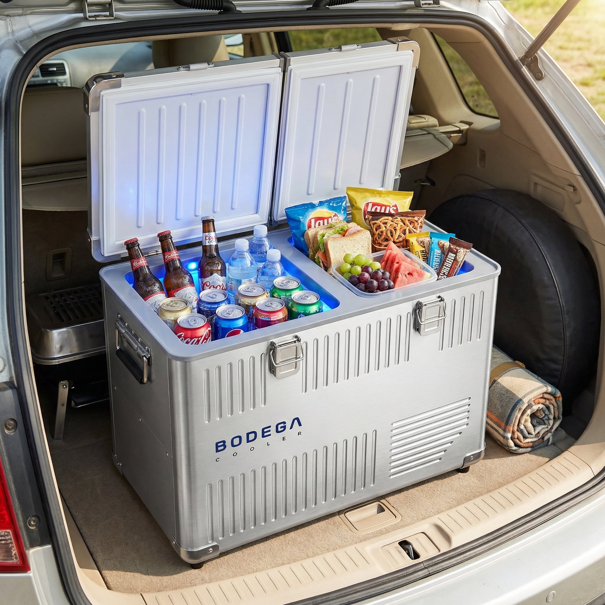 Bodega Dual-Zone 12V Car Refrigerator Portable 40L Car Refrigerator Freezer,  Aluminum Alloy Outdoor Fridge for SUV, RV, Pickup, Camping, Fishing, Travel