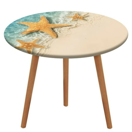 

Bybiment Round Fitted Tablecloth with Elastic Edge Summer Starfish Beach Sea Water Decorative Tablecloth Table Cover 51 Inch