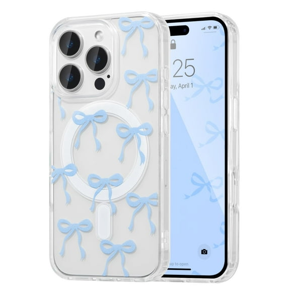 LUXERAD UEEBAI Magnetic iPhone 16 PRO Case - Slim Clear Bow Design with MagSafe Compatibility