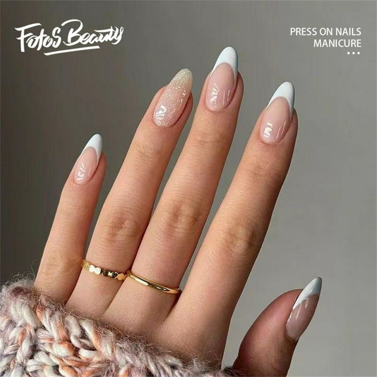 Fofosbeauty 24 Pcs Almond Nails Designs 2022, Medium Press On Nails French  Tip Nails, White Sparkle - Walmart.Com