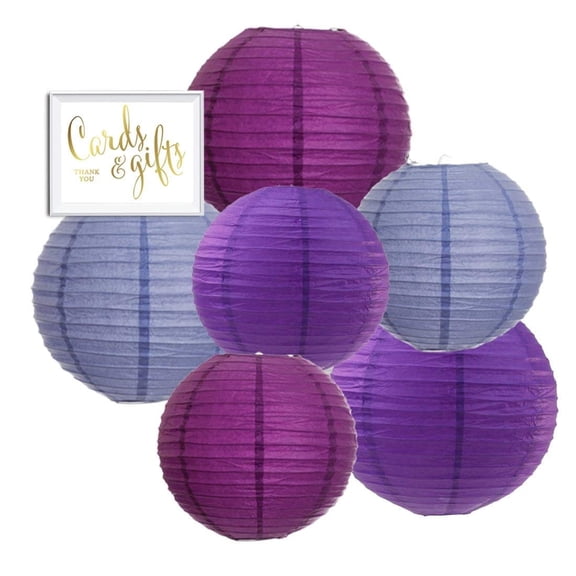 Koyal Wholesale Hanging Paper Lantern Decor Trio Kit 6pcs Lavender Plum Royal Purple