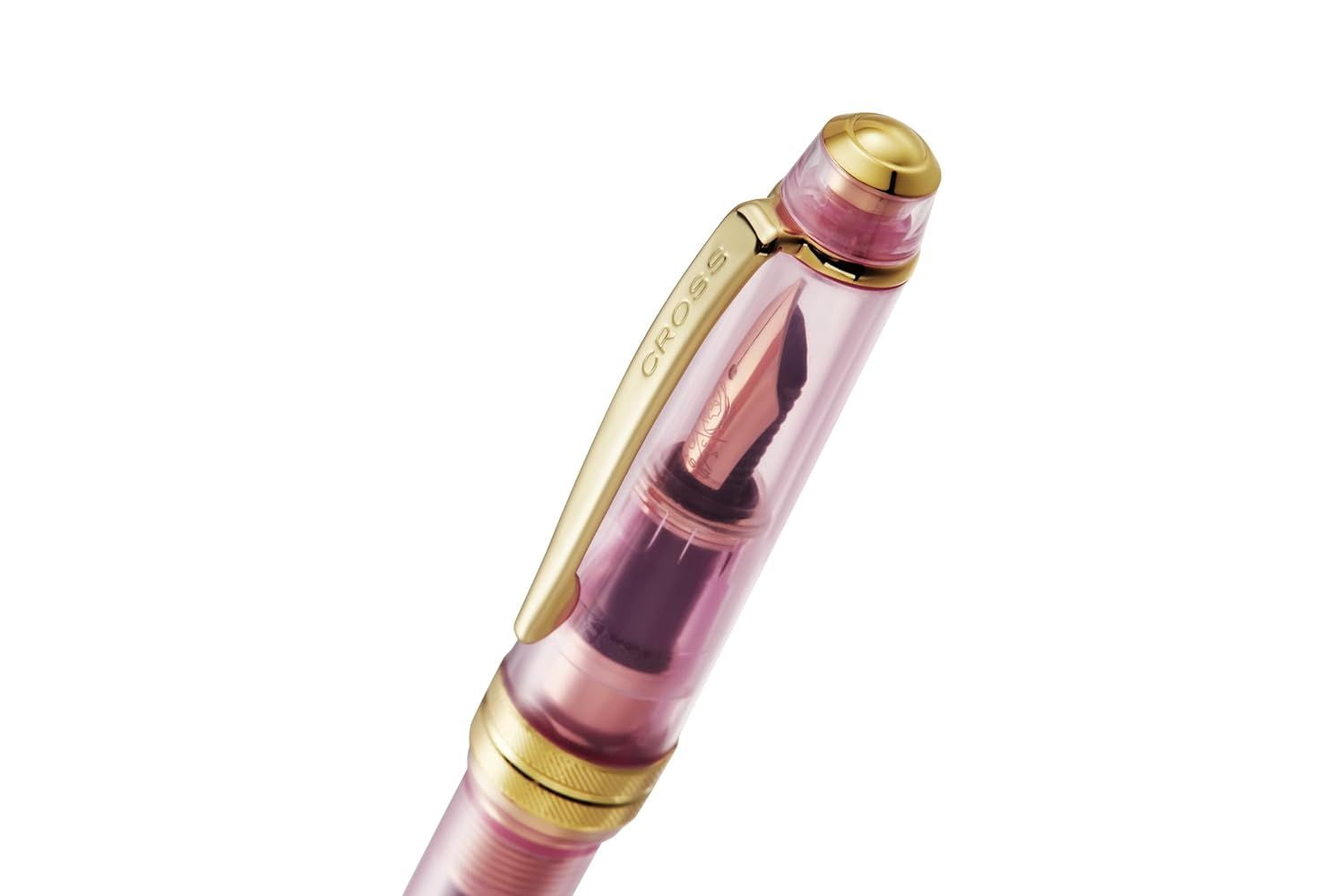 Cross Bailey Light Translucent Pink Sapphire Resin with Bright Chrome Internal Mechanism and Gold-plated Appointments Extra-Fine Nib Fountain Pen