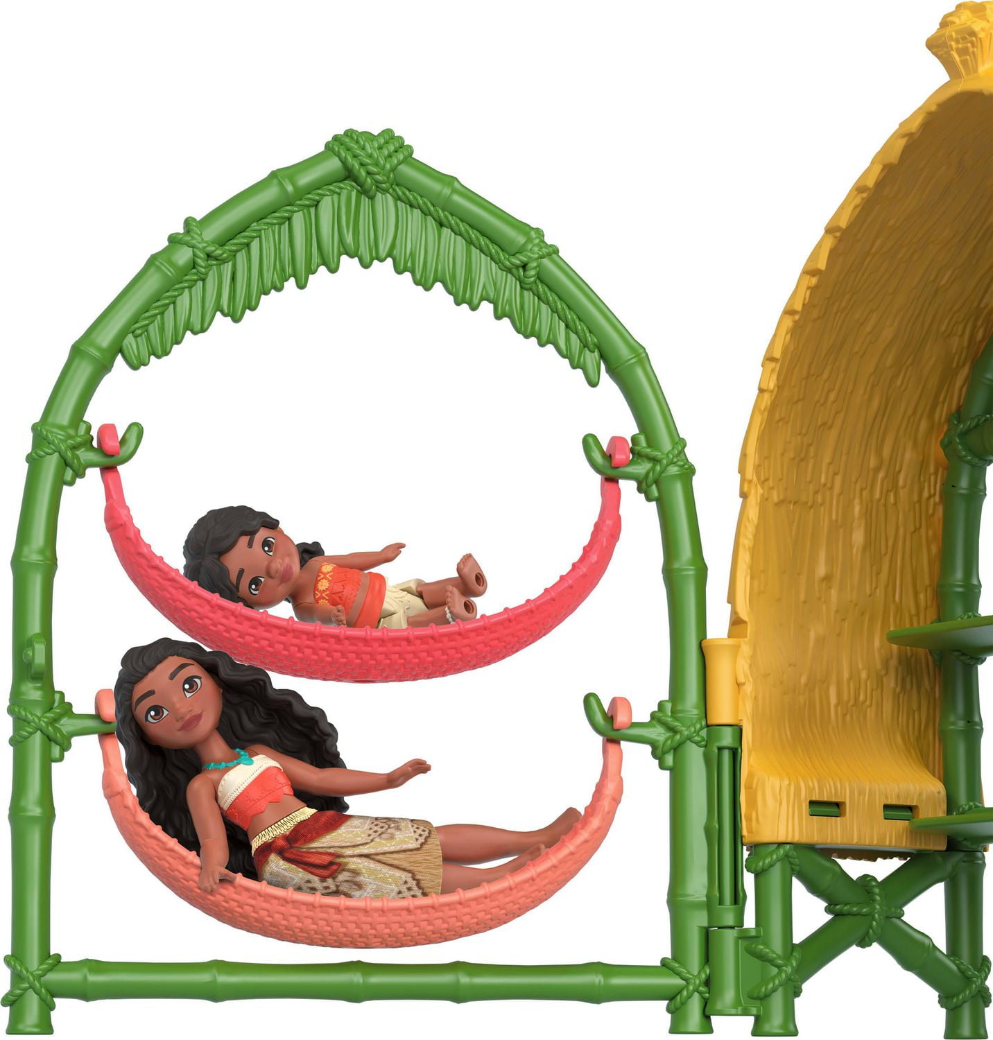 ​Jouets ​Moana 2 de Disney de Mattel, coffret de jeu Maison de village de Moana et Simea avec 2 petites poupées, figurine Pua et 15 accessoires Âges 3+