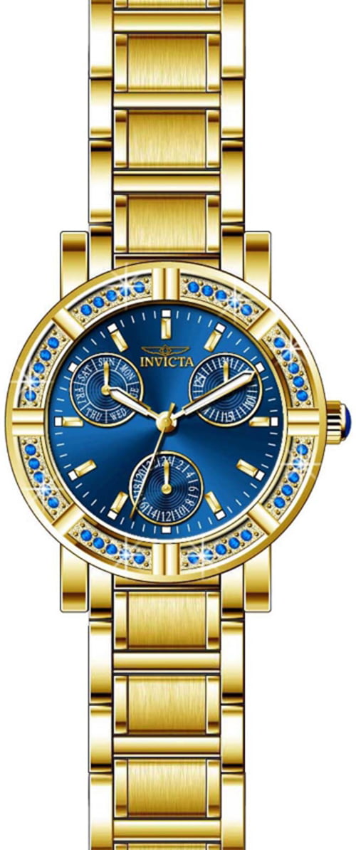 Invicta Women's Angel Quartz Blue Dial Gold Tone Stainless Steel Watch 29116