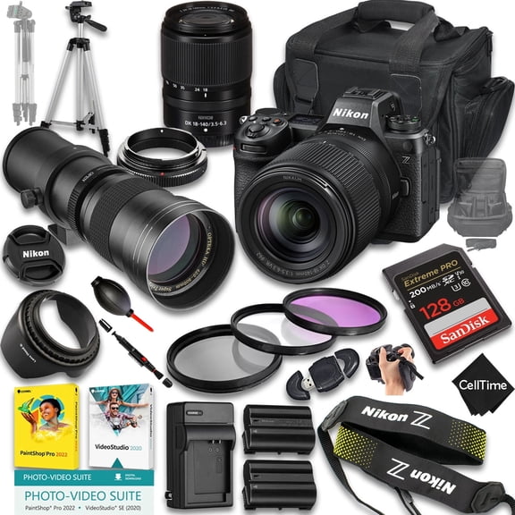 Nikon Z6 III Mirrorless Camera with Z DX 18-140mm f/3.5-6.3 VR And 420-800mm f/8 Manual Super HD Telephoto Lens   128 GB Memory   Extra Battery   Case   More (23pc Bundle) (International Version)