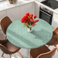 thumbnail image 2 of Round Table Cover 55-60 Inch Mint Green Waterproof Reusable Table Cloth Round Fitted Vinyl Tablecloth with Elastic Edged for Parties Outdoors, Rustic Farmhouse Solid Color, 2 of 9