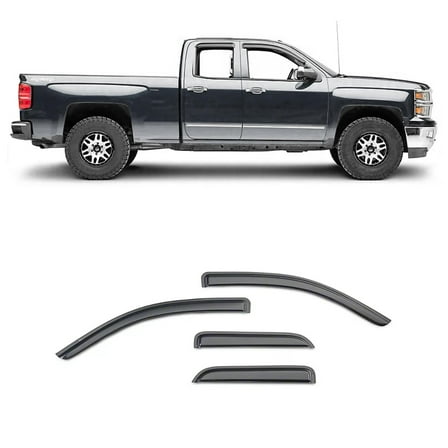 Black Horse Off Road [BHOR] Tape On Rain Guards/Wind Deflectors Compatible with 2019-2024 GMC Sierra 1500 Double Cab|2019-2024 Chevrolet Silverado 1500 Double Cab Smoke 4 PCs - 140442