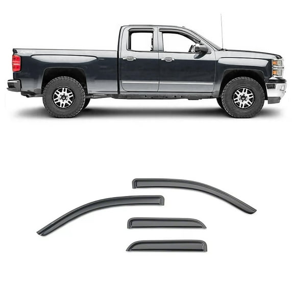 Black Horse Off Road [BHOR] Tape On Rain Guards/Wind Deflectors Compatible with 2019-2024 GMC Sierra 1500 Double Cab|2019-2024 Chevrolet Silverado 1500 Double Cab Smoke 4 PCs - 140442
