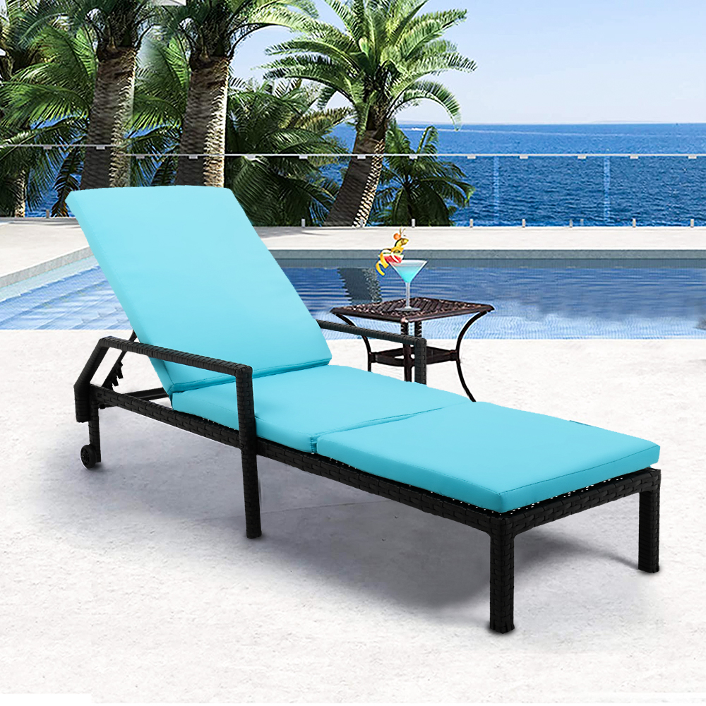 Outdoor Patio Furniture Set Chaise Lounge, Patio Reclining Rattan Lounge Chair Chaise Couch Cushioned with Adjustable Back, 2 Wheels, Outdoor Lounger Chair for Poolside Garden Beach, 1PC, Q17040 - image 1 of 12