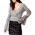 thumbnail image 1 of MinkPink Womens Surplice Wrap Knit Sweater, Grey, Medium, 1 of 1