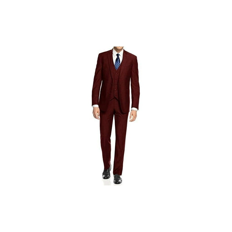 Caravelli Men s 60509 3 Piece Single Breasted Slim Fit Vested Suit. Burgundy 44S Walmart