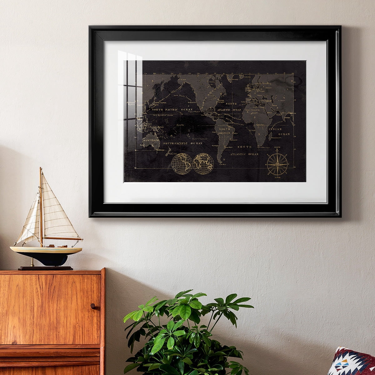 Black Gold Map Premium Framed Print - Ready to Hang