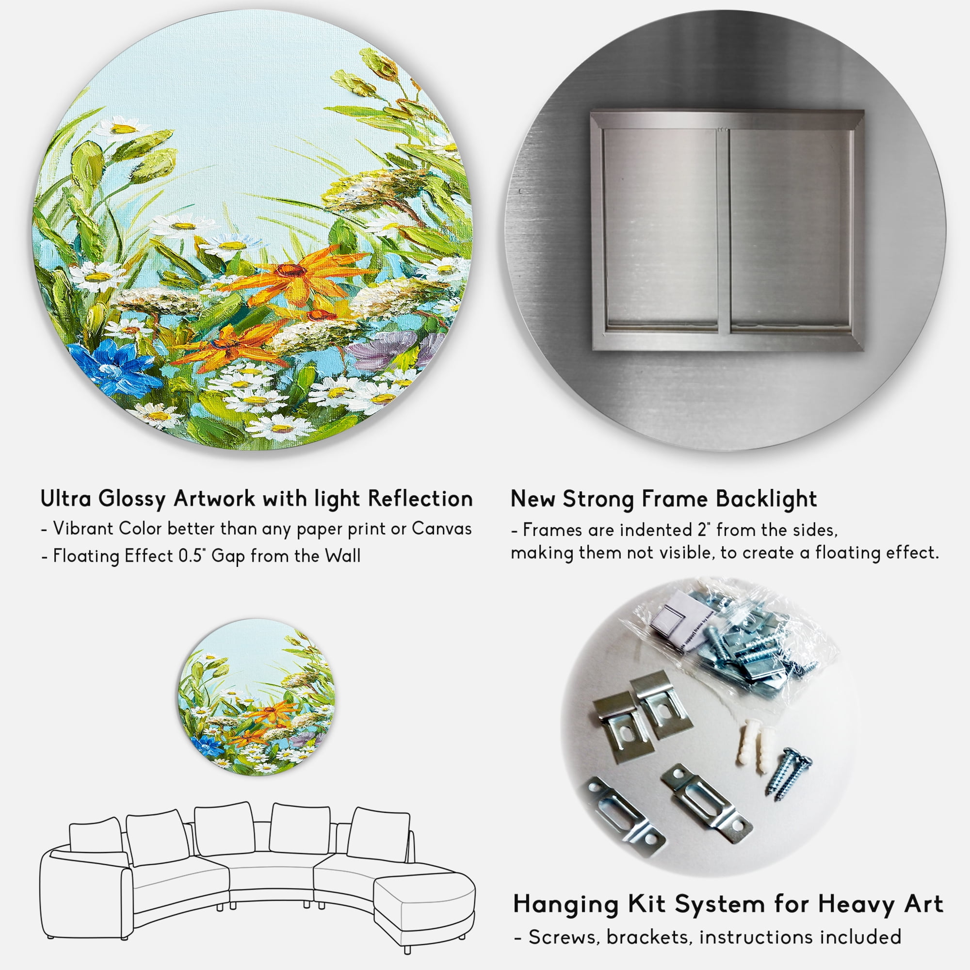 Designart 'Still Life Of Colorful Wildflowers With Leaves II' Traditional Circle Metal Wall Art 29x29 - Disc of 29