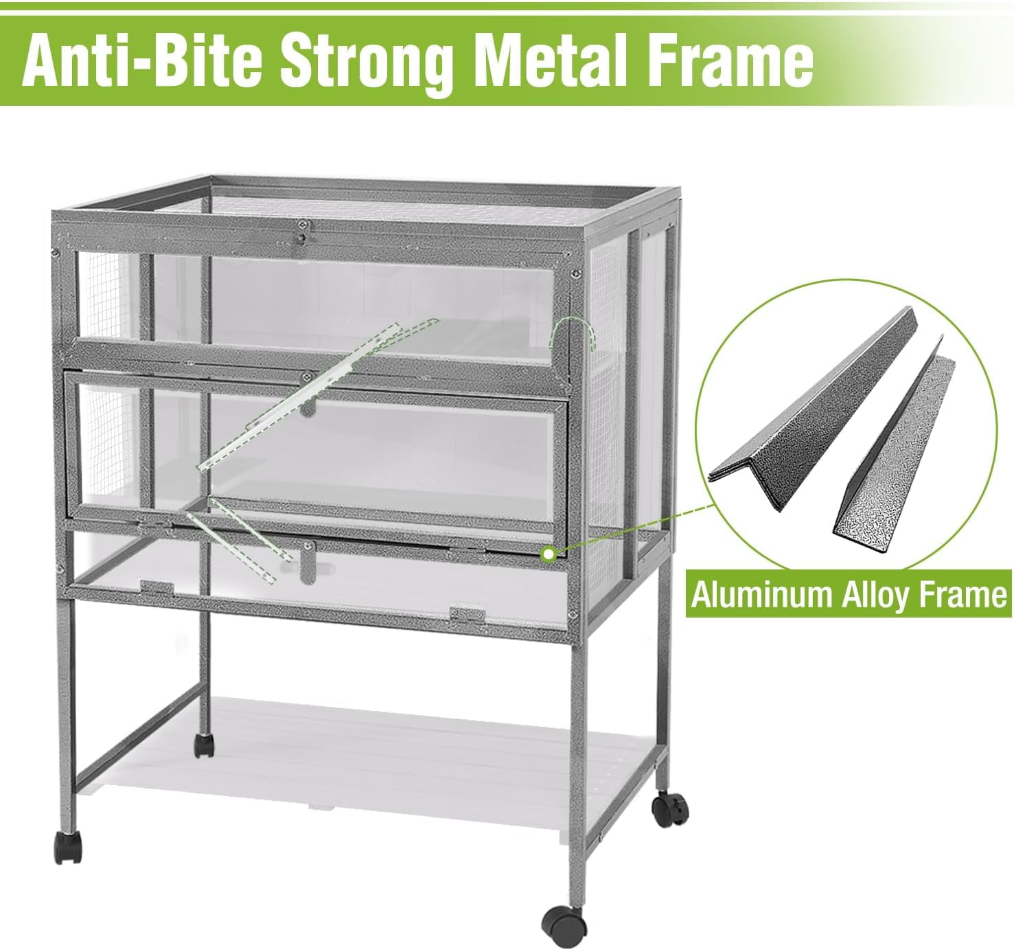 Aivituvin Hamster Cage Large Guinea Pig Cage with Metal Frame Movable Rat Habitat with Aluminium Alloy Edge,Plastic Deep Not Leakage Pull Out Tray,Storage Shelf