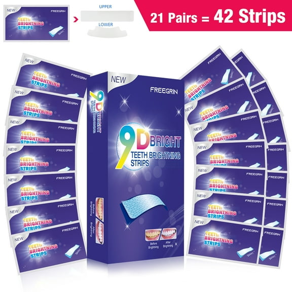 Freegrin 9D Teeth Whitening Strips, 42 Safe and Effective Teeth Whitening Kit, 21 Treatments Whitestrips Reduced Teeth Sensitivity and Help to Remove Smoking Coffee Wine Stain