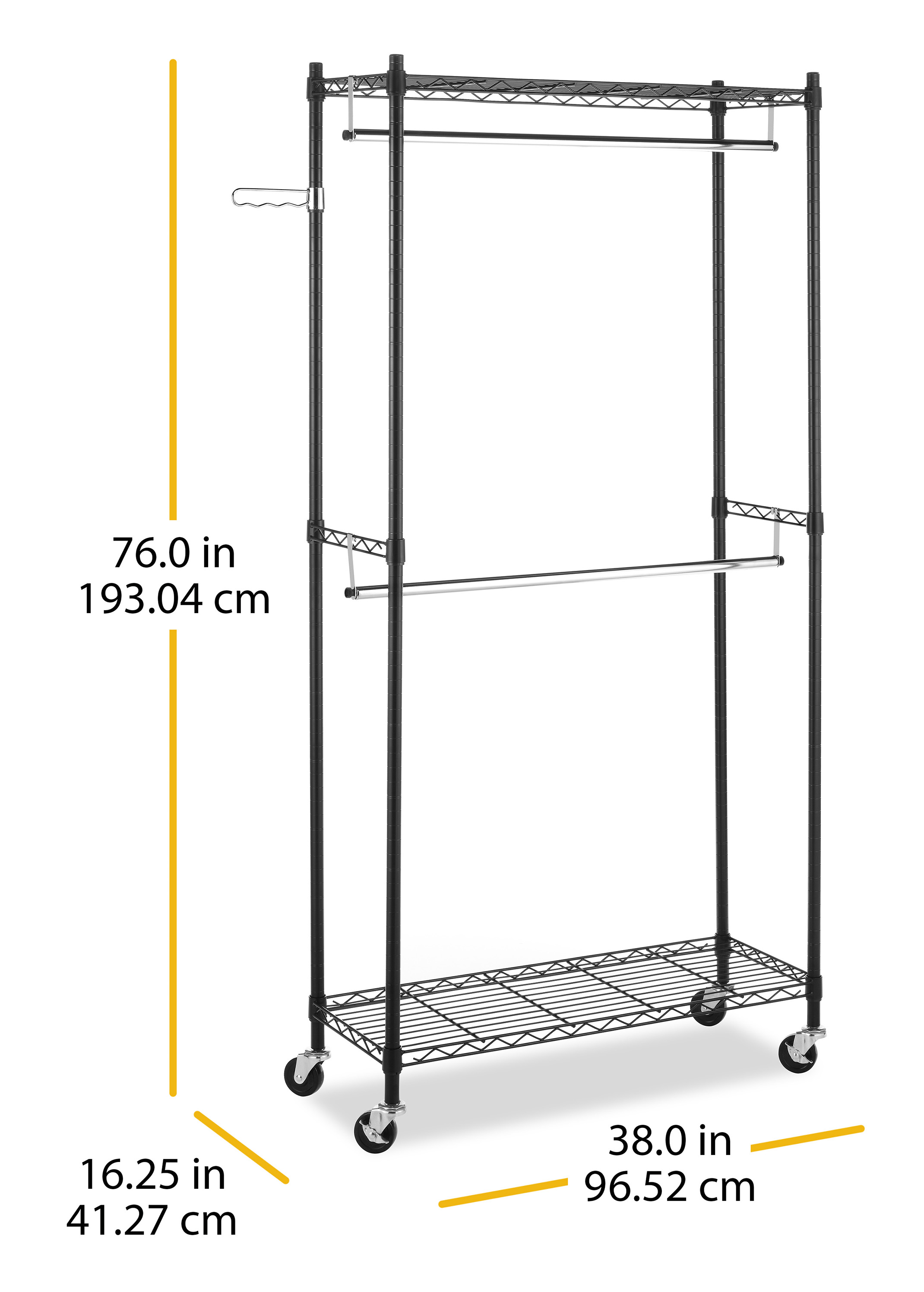 Whitmor Double Rod Rolling Garment Rack, Metal, Black and Chrome - image 2 of 8