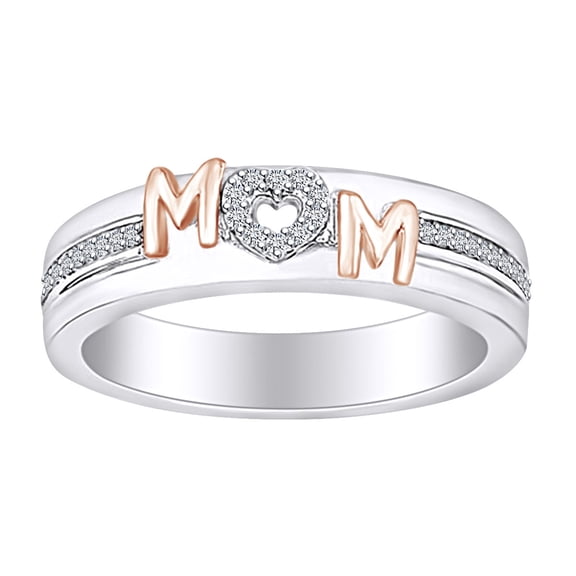 AFFY Mother's Day Jewelry Gifts 1/5 Carat White Natural Diamond Two Tone Mom Promise Ring In 14k Rose Gold Over Sterling Silver (0.20 Cttw) Ring Size-5