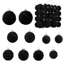 LanSuare 46Pcs Velvet Flocked Christmas Ornaments Balls, Soft-Touch Shatterproof Plastic Hanging Ornament Balls for Holiday Tree Decor, Festival Party Decor(Multiple Sizes, Black)