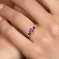 thumbnail image 4 of Gem Stone King 10K Yellow Gold Pink Moissanite and Blue Created Sapphire 3-Stone Ring for Women | 1.08 Cttw | Round 6MM | Gemstone Birthstone | Size 7, 4 of 6