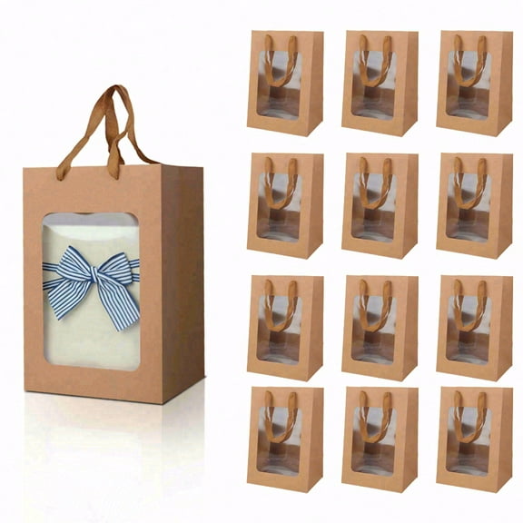 6pcs square paper gift bags with handles and transparent PVC windows, suitable for wedding parties, birthdays, Mother's Day, Thanksgiving, flower shop gift decorations