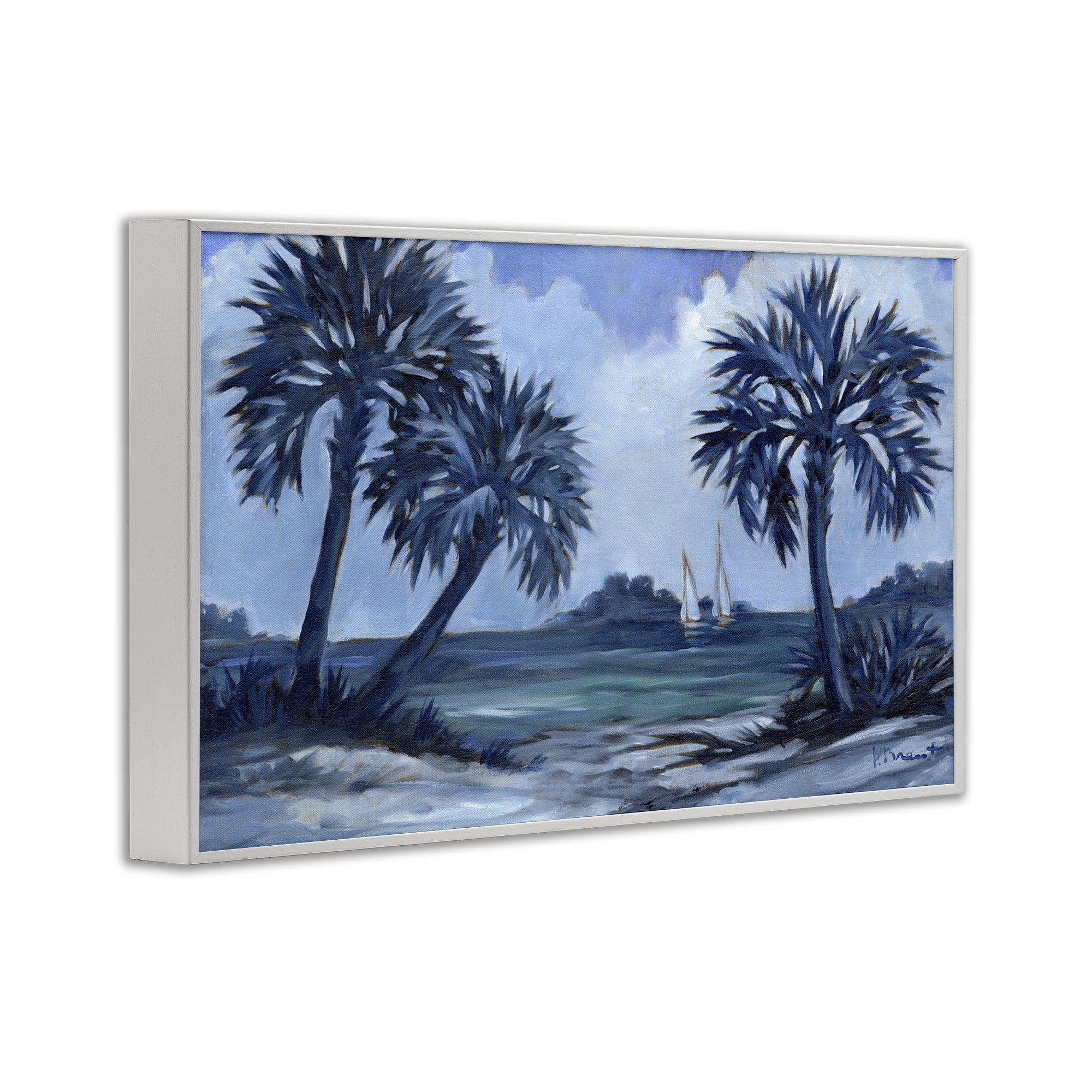 Stupell Industries Indigo Palms Impressions Landscape Painting White Framed Art Print Wall Art, 24 x 16