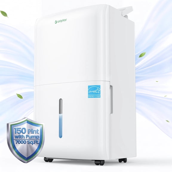 Waykar 7000 Sq. Ft. 150 Pint Dehumidifier with Built-in Pump for Home, No Daily Tank Emptying, Dehumidifier with Continuous Drain for Room & Basement, Auto Defrost, 50 Pint DOE Energy Star