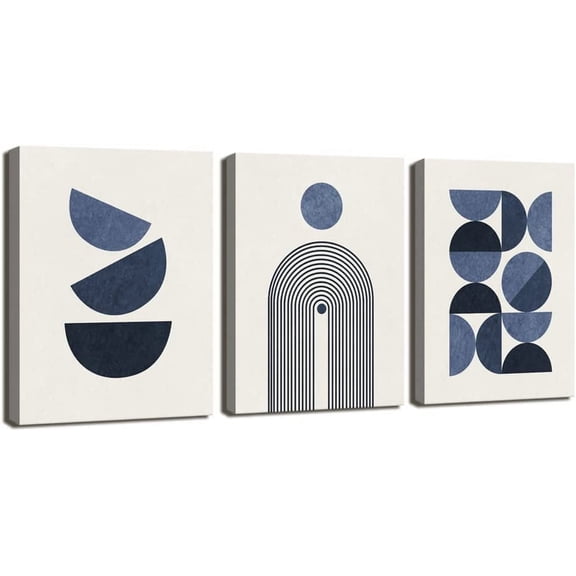 Set of 3 Blue Wall Art Prints, Modern Mid Century, Minimalist Geometric Wall Art, Navy Blue Wall Prints, for Living Room Bedroom Bathroom Gallery Boho Room Wall Decor -12"x16"
