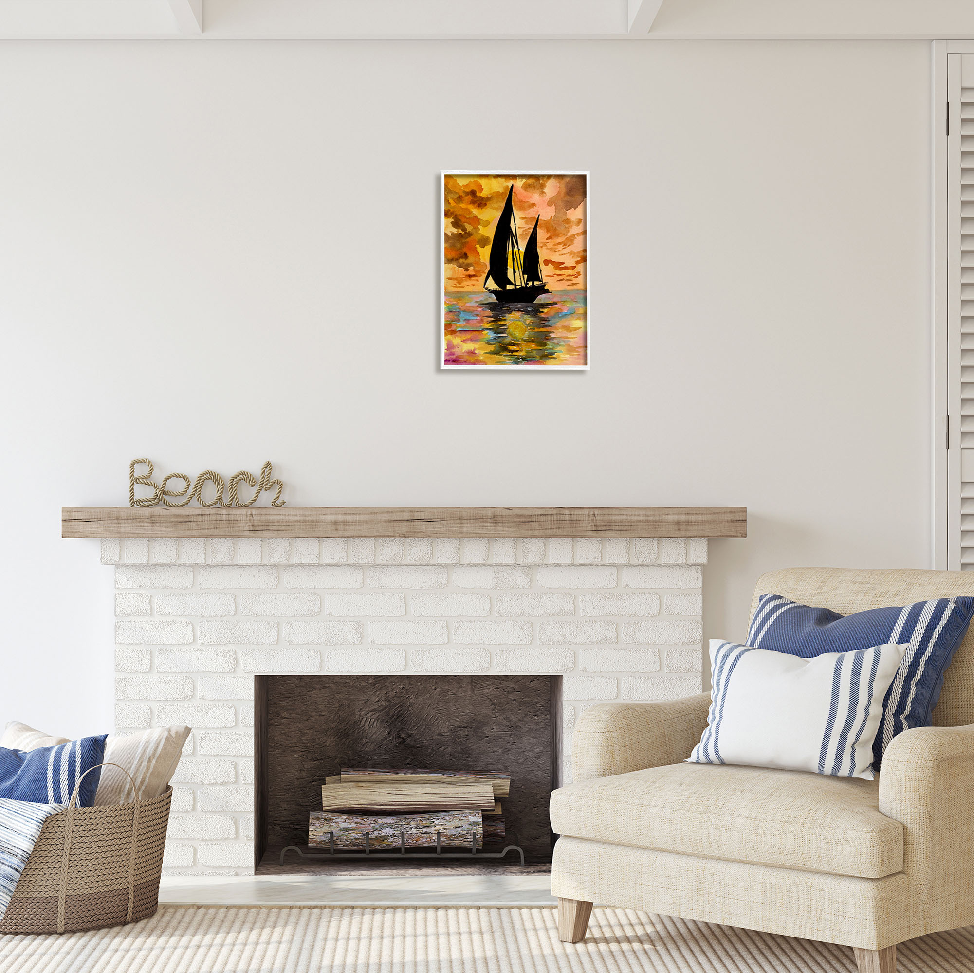 Stupell Industries Sailboat at Sunset Transportation Painting White Framed Art Print Wall Art, 16 x 20